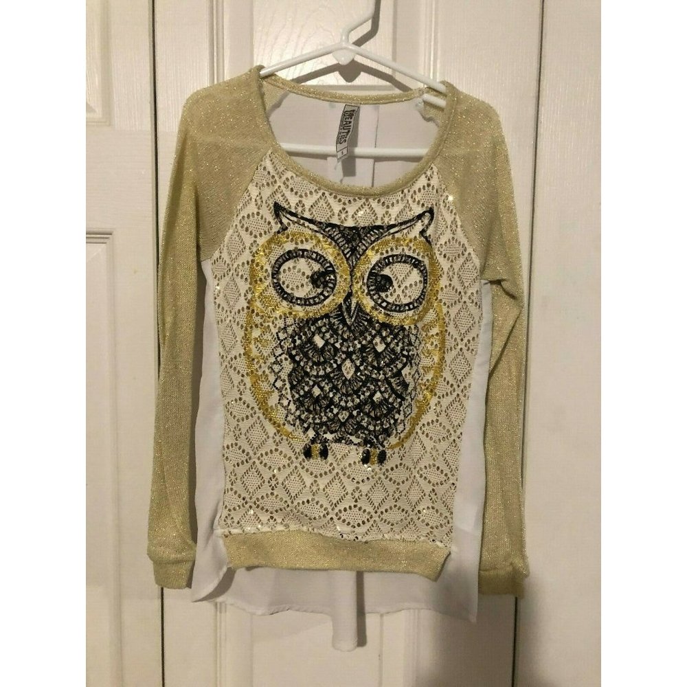 BEAUTEES SEQUINED OWL SHIRT - GIRLS SIZE SMALL